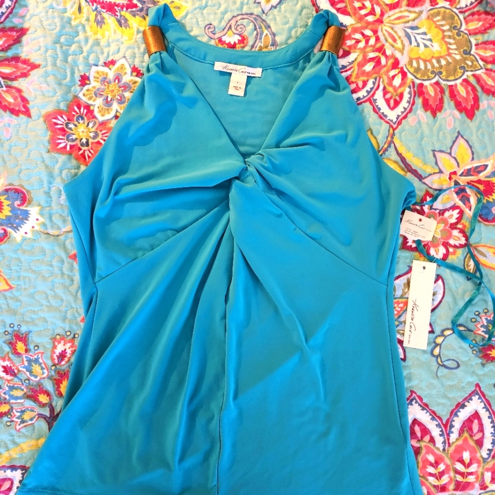 Kenneth Cole Blouse / Aqua Blue / NWT / Size L